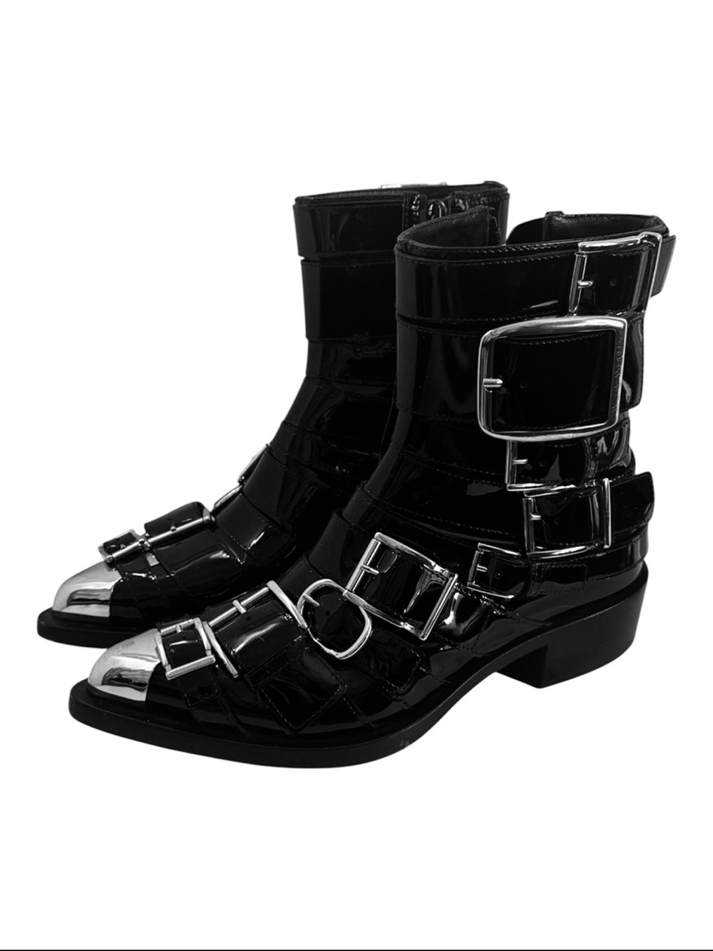 Alexander McQueen Strappy Punk Ankle Bootie in Black & Silver NWOB Size 37 US 7 - Picture 5 of 13